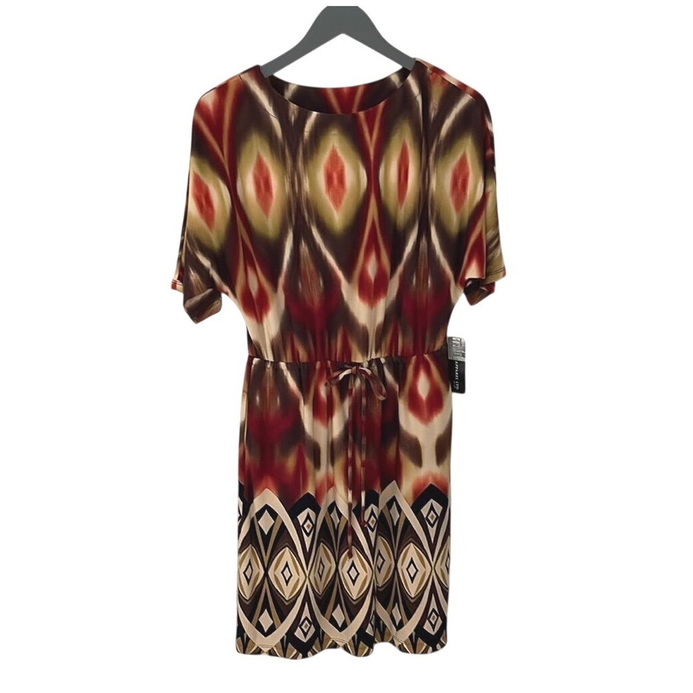 SOHO APPAREL LTD Women Tie‎ Waist Dolman Sleeve Printed Midi Dress Size S